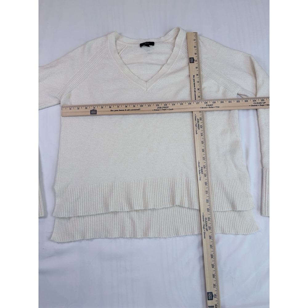 J Crew Womens V-Neck Sweater Sz L Cream Alpaca Wool Blend Varsity Preppy Cozy - Picture 6 of 6